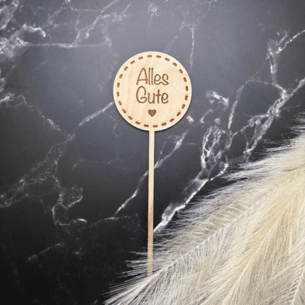 Blumenstecker „Alles Gute“ aus Holz – Geschenkidee mit Gravur