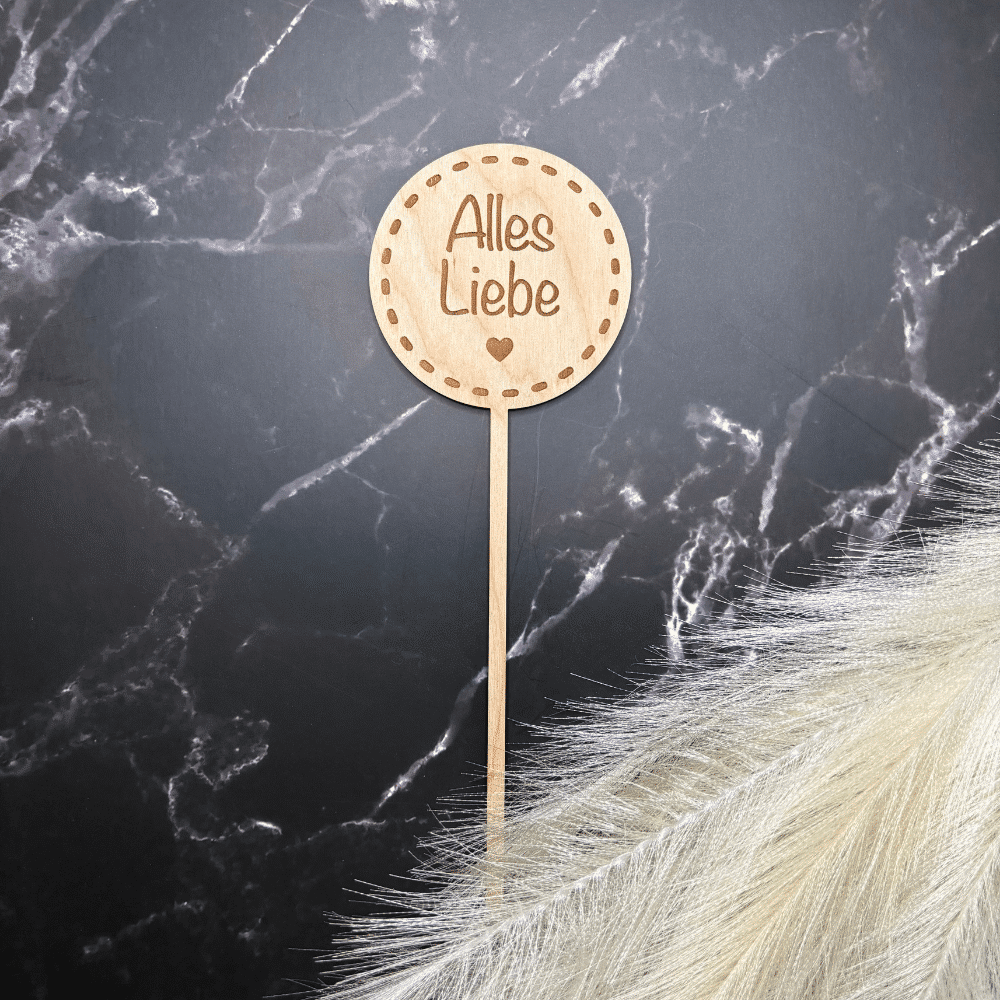 Holz Blumenstecker „Alles Liebe“ – stilvolle Geschenkidee Blumenstecker „Alles Liebe“ aus Holz mit Gravur