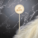 Blumenstecker „Viel Glück“ aus Holz mit Gravur