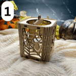 LED Laterne Halloween aus Holz mit Kürbis- & Fledermaus-Motiven