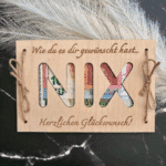 Wunscherfüller NIX – lustiges Geldgeschenk aus Holz