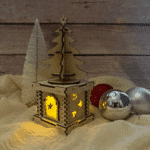 LED Kamin mit Weihnachtsbaum aus Holz