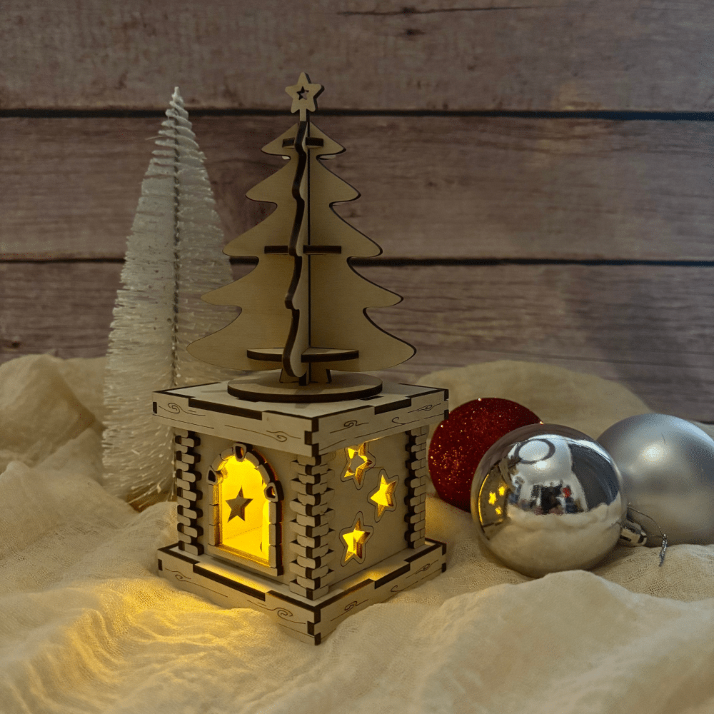 LED Kamin Weihnachten Holz mit Baum LED Kamin mit Weihnachtsbaum aus Holz