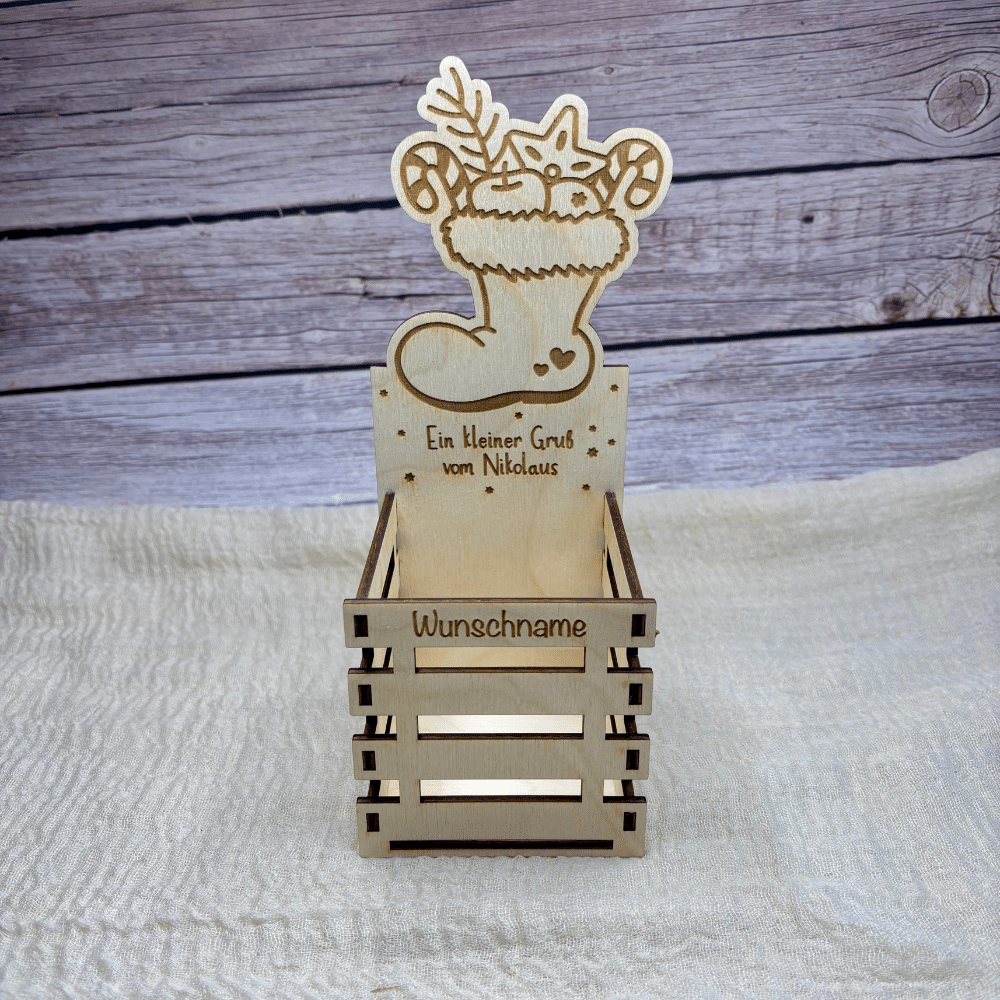 Personalisierte Nikolaus Stiefelbox aus Holz Nikolaus Stiefelbox aus Holz mit Lasergravur und Wunschnamen