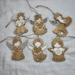 Engel Ornamente Holz 6er Set mit Nusslasur