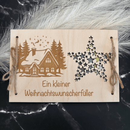 Wunscherfüller Weihnachten in dekorativer Glasflasche