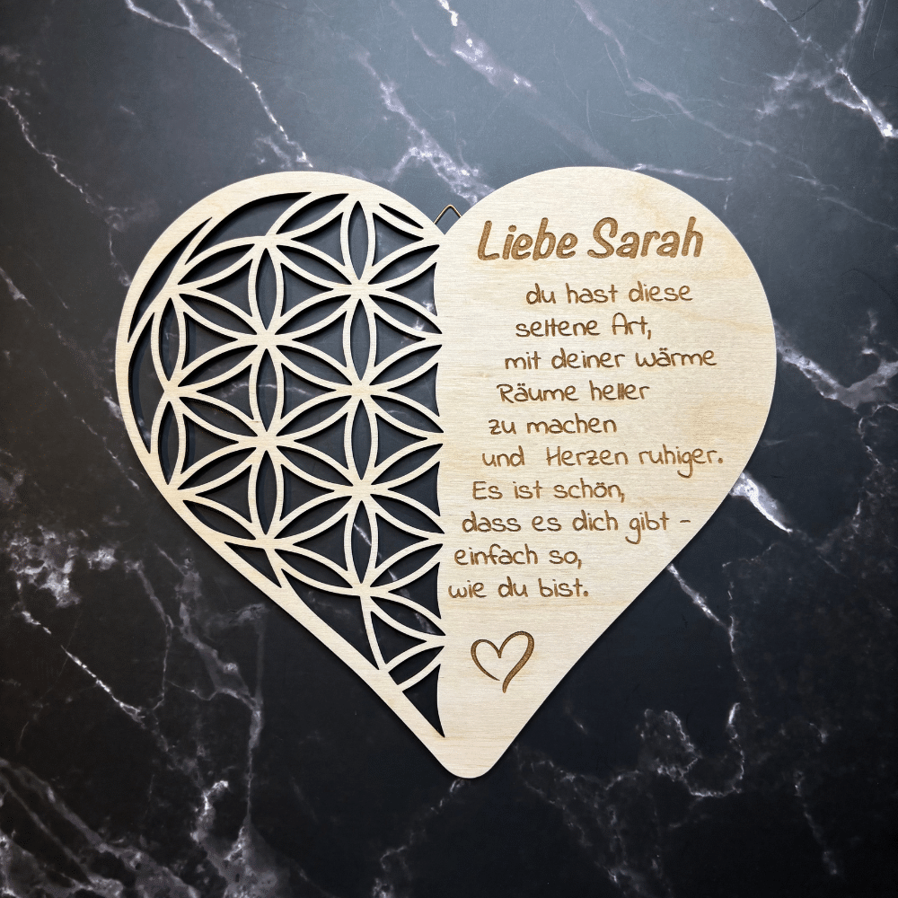 Herz aus Holz – Name personalisiert, Spruch fix Holzherz mit festem Spruch und personalisiertem Namen