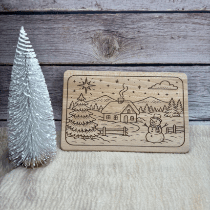 Buchen Jausenbrett mit Winterlandschaft Gravur