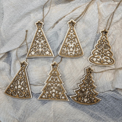 Holz Weihnachtsornamente 6er Set mit Nussoptik