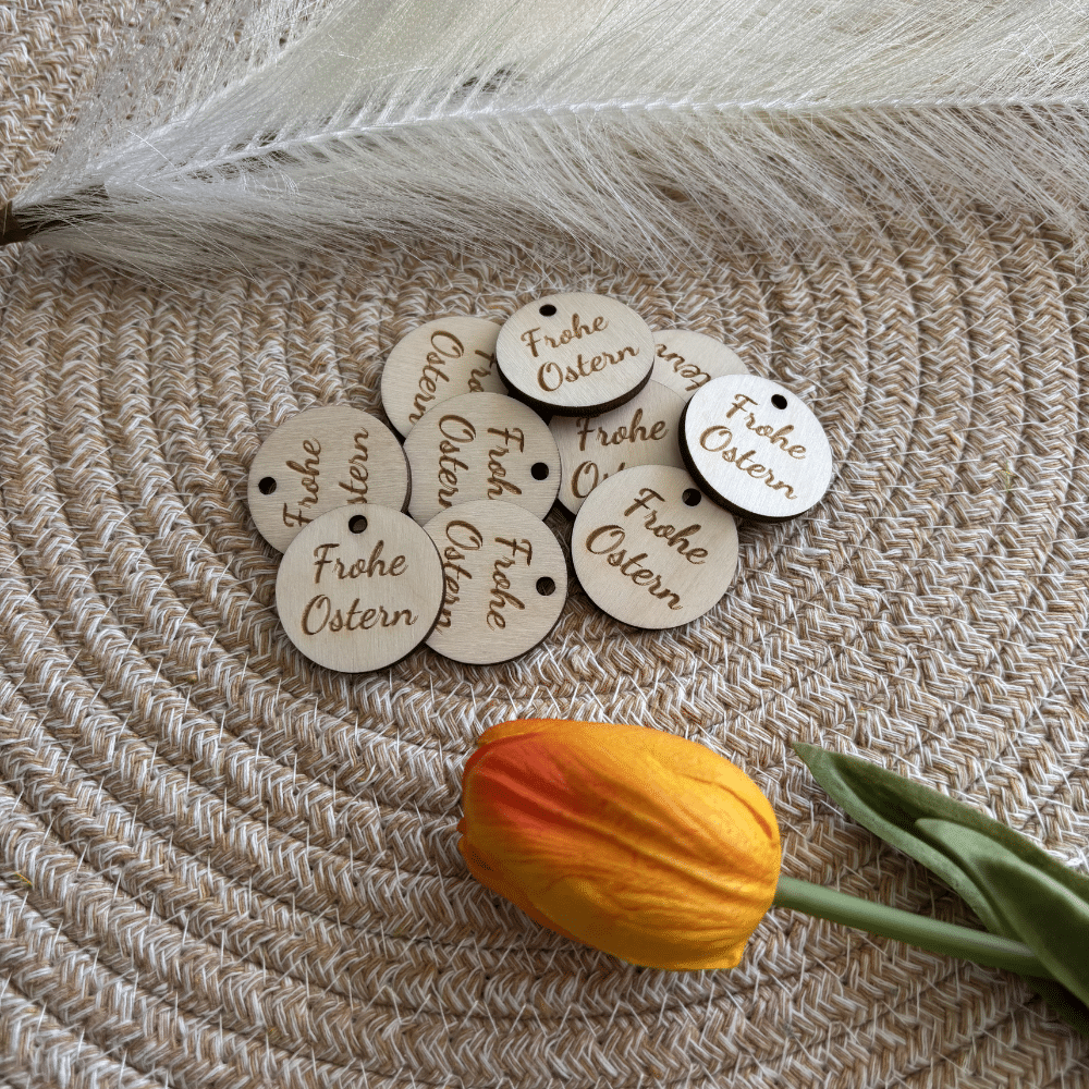 OsteranhÀnger Frohe Ostern Holz Set Frohe Ostern AnhÀnger aus Holz im 10, 20 oder 30er Set